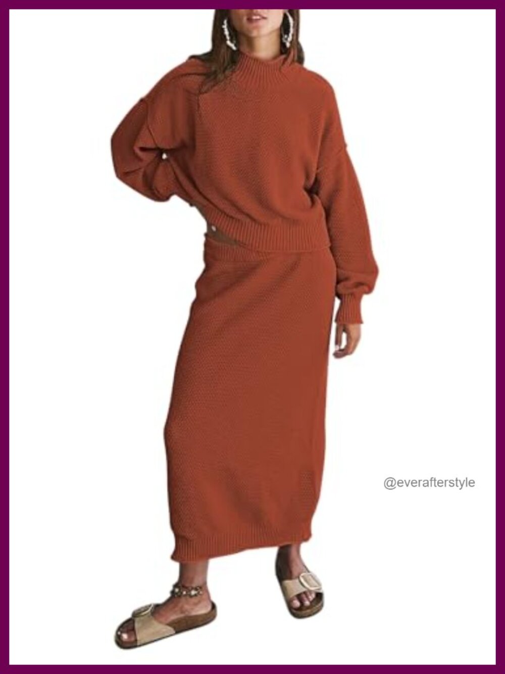 Women's 2 Piece Sweater Set Long Sleeve Oversized Top Bodycon Maxi Skirt Knit